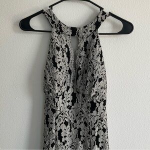 Elegant and Black and Silver Glitter Lace Dress with Scalloped Keyhole